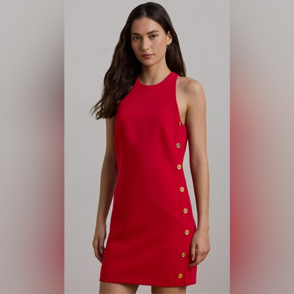 Lauren Ralph Lauren Women's Button-Trim Crepe Shift Dress Size 8